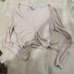 Princess Polly Cream V-Neck Crop Top